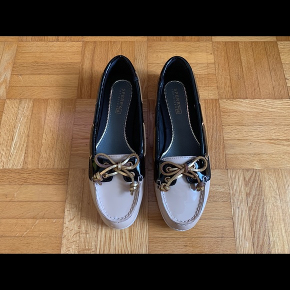 Sperry Top Sider Boat Shoe Flat Beige Black Gold 6 - Picture 3 of 16
